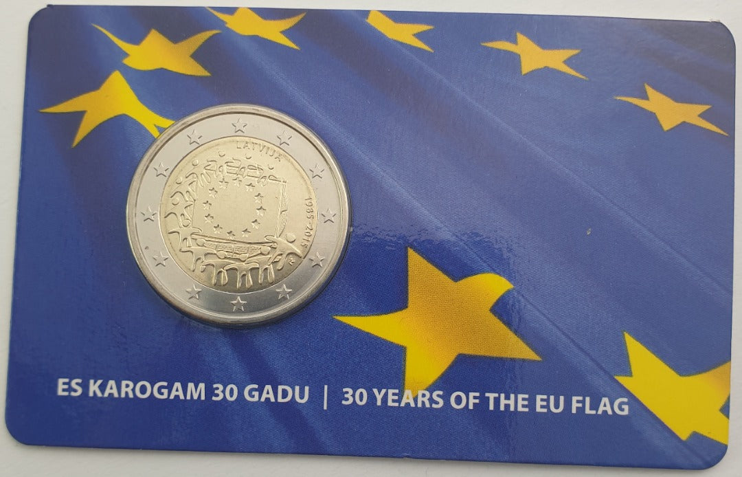 Λετoνία - 2 Ευρώ 2015, 30 Χρόνια Σημαία της Ευρωπαϊκής Ένωσης, (Coin Card)