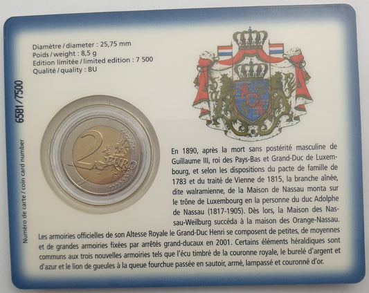 Λουξεμβούργο - 2 Ευρώ 2010, Henri I Duke Henri, (Coin Card)