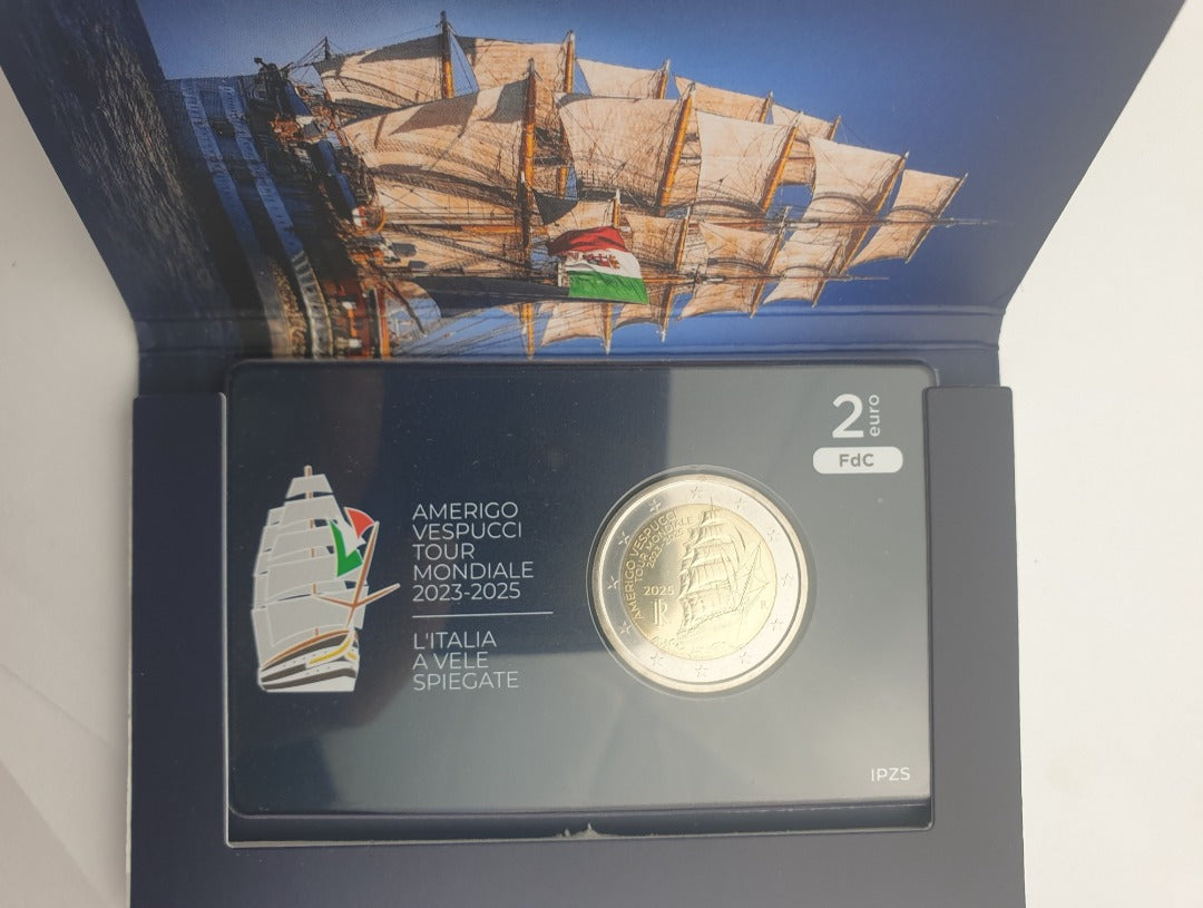 Ιταλία - 2 Ευρώ 2025, Voyage of the Amerigo Vespucci Ship, (Coin Card)
