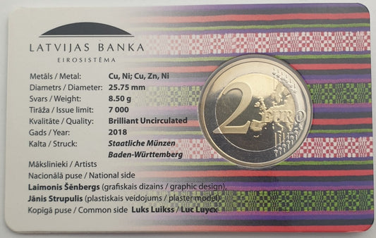 Λετονία - 2 Euro 2018, Zemgale, (Coin Card)