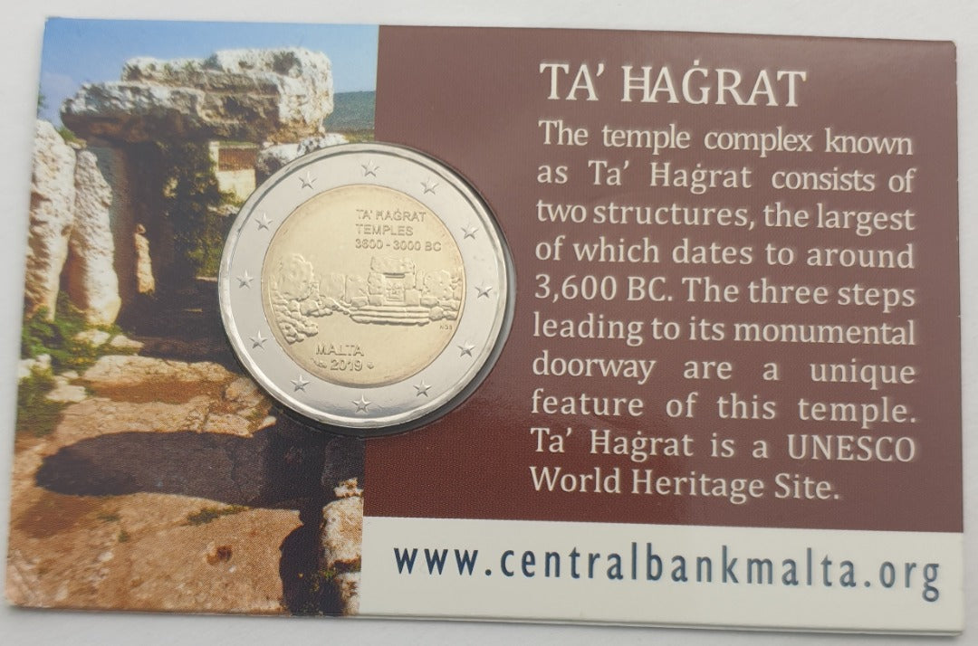 Μάλτα - 2 Ευρώ 2019, TA’ ĦAĠRAT Temples, (Coin Card)