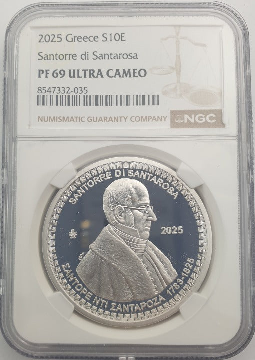 Ελλάδα - 10 Ευρώ 2025 (PF 69 ULTRA CAMEO), ΣΑΝΤΟΡΕ ΝΤΙ ΣΑΝΤΑΡΟΖΑ, Proof, Ασημένιο