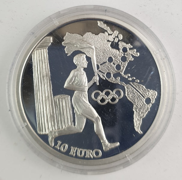Ελλάδα - 10 Ευρώ 2004, Λαμπαδηδρομία Ολυμπιακών Αγώνων - Βόρεια και Νότια Αμερική, Ασημένιο