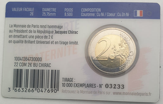 Γαλλία - 2 Ευρώ 2022, Jacques Chirac, (Coin Card)