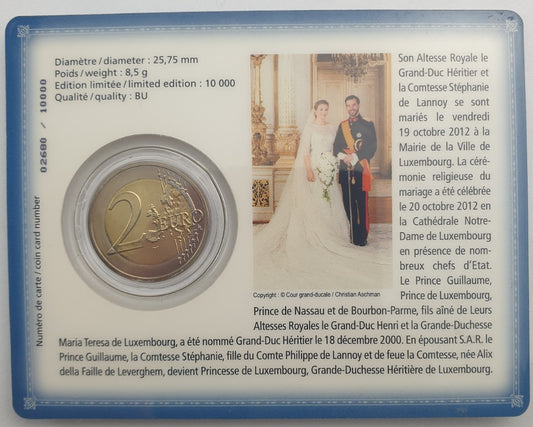 Λουξεμβούργο - 2 Ευρώ 2012, Henri I Royal Wedding, (Coin Card)