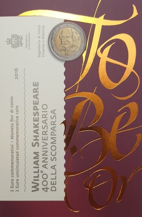 Άγιος Μαρίνος - 2 Ευρώ 2016, Ουίλλιαμ Σαίξπηρ, (Coin Card)