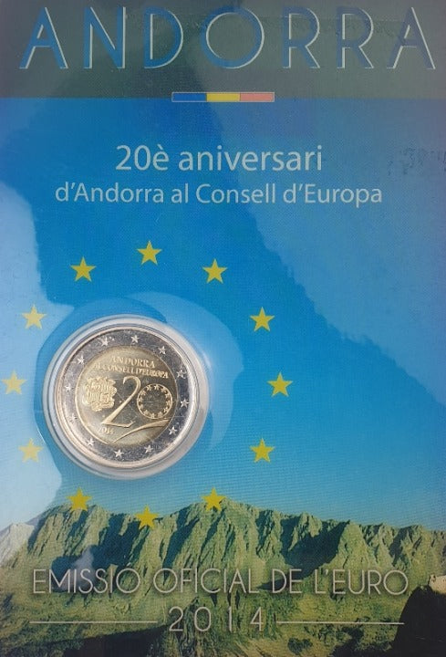 Ανδόρρα - 2 Ευρώ 2014, 20 Χρόνια στο Συμβούλιο της Ευρώπης, (Coin Card)