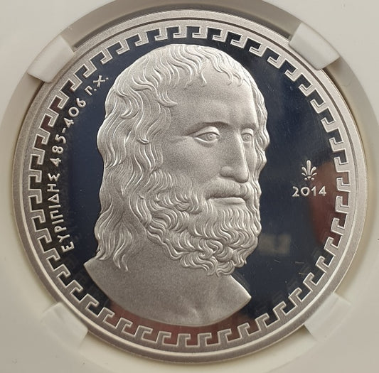 Ελλάδα - 10 Ευρώ 2014 (PF 70 CAMEO), Ευριπίδης, Ασημένιο PROOF