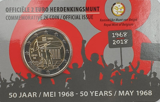 Βέλγιο - 2 Ευρώ 2018, 50η Επέτειος Του Μαΐου, (Coin Card)