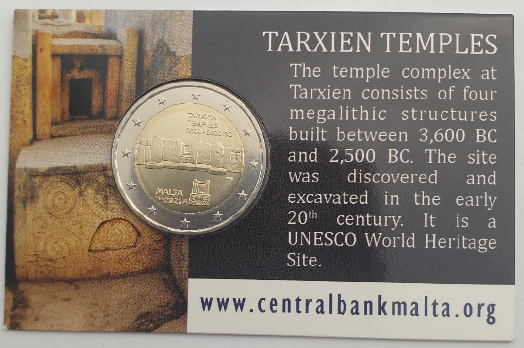 Μάλτα - 2 Ευρώ 2021, Tarxien Temples, Coin Card