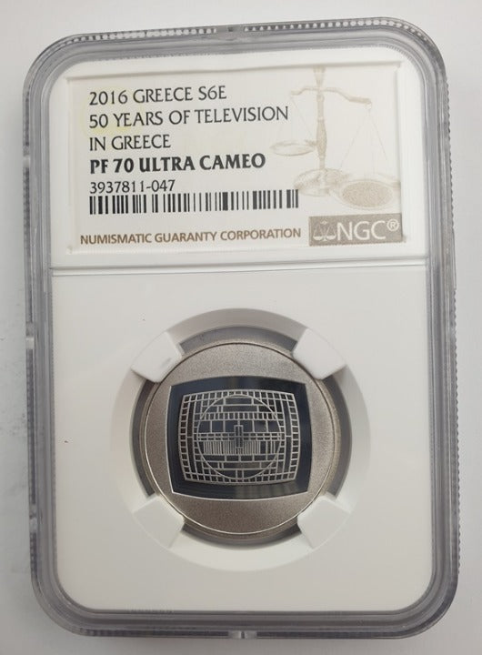 Ελλάδα - 6 Ευρώ 2016 (PF 70 ULTRA CAMEO), 50 Χρόνια Τηλεόραση Στην Ελλάδα, Ασημένιο PROOF