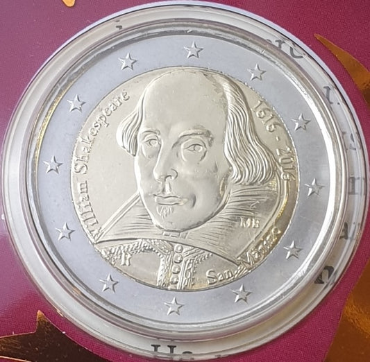 Άγιος Μαρίνος - 2 Ευρώ 2016, Ουίλλιαμ Σαίξπηρ, (Coin Card)