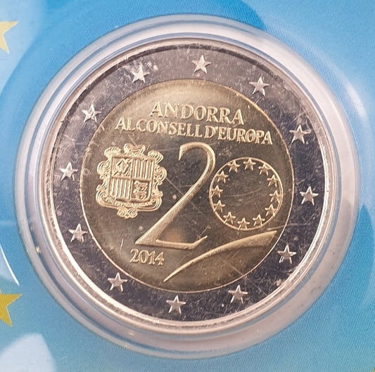 Ανδόρρα - 2 Ευρώ 2014, 20 Χρόνια στο Συμβούλιο της Ευρώπης, (Coin Card)