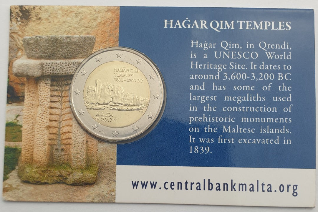 Μάλτα - 2 Ευρώ 2017, Ναοί Ħaġar Qim, (Coin Card)