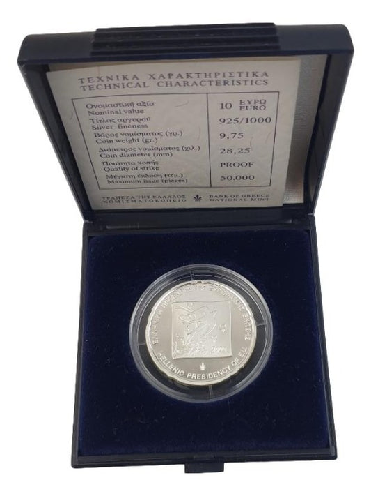 Ελλάδα - 10 Ευρώ 2003, Ελληνική Προεδρία Της Ευρωπαϊκής Ένωσης, Ασημένιο PROOF