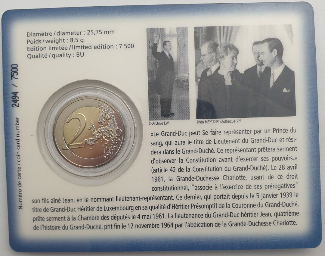 Λουξεμβούργο - 2 Ευρώ 2011, Henri I Jean de Luxemburg, (Coin Card)