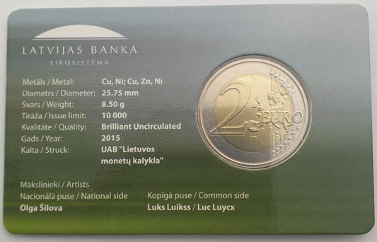 Λετoνία - 2 Ευρώ 2015, Μαύρος Πελαργός, (Coin Card)