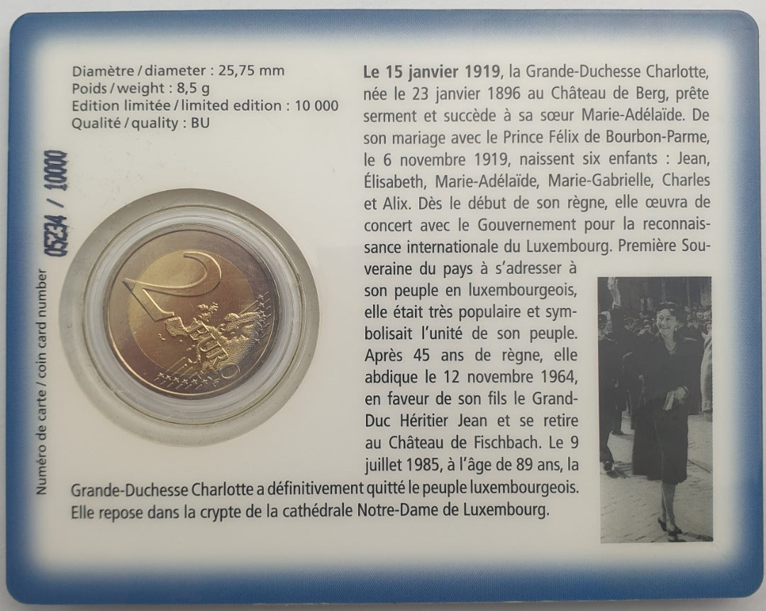 Λουξεμβούργο - 2 Ευρώ 2009, Henri I Accession of Charlotte, (Coin Card)