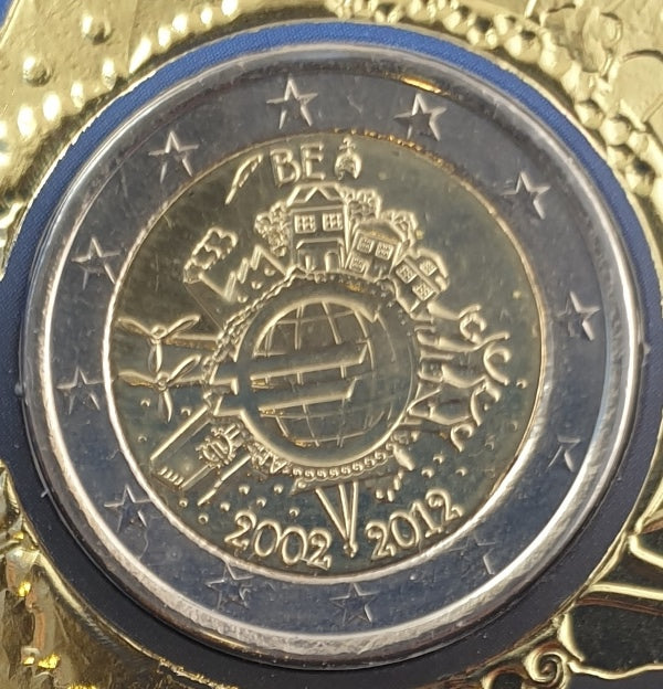 Βέλγιο - 2 Ευρώ (Τα Δέκα Χρόνια Του Ευρώ 2002 - 2012), (Coin Card)