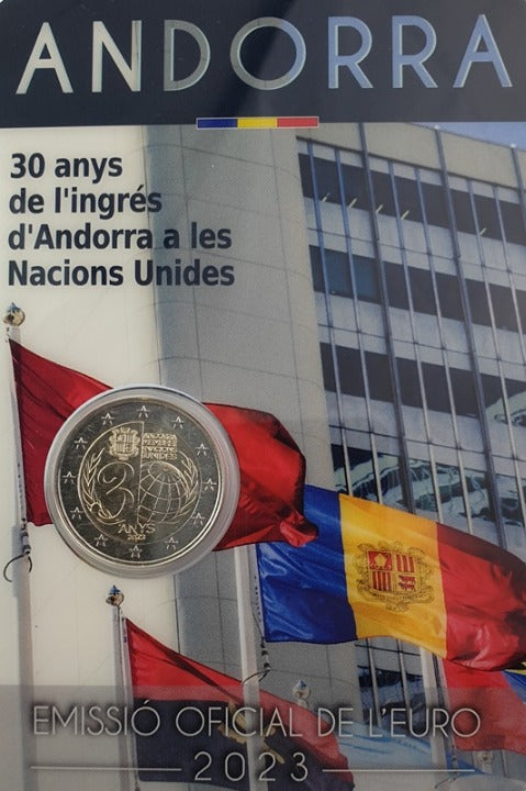 Ανδόρρα - 2 Ευρώ 2023, 30 Χρόνια από την ένταξη της Ανδόρας στα Ηνωμένα Έθνη, (Coin Card)