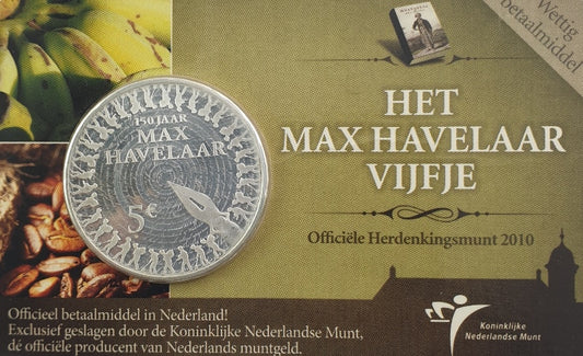 Ολλανδία - 5 Ευρώ 2010, 150 Χρόνια Μαξ Χάβελααρ, (Coin Card)