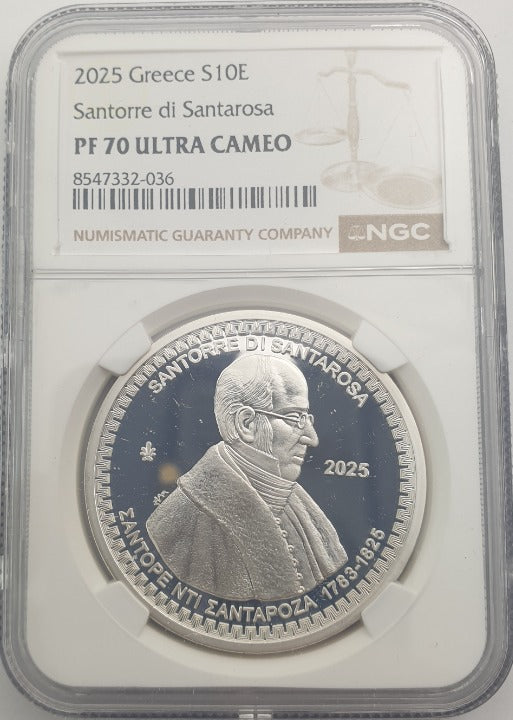 Ελλάδα - 10 Ευρώ 2025 (PF 70 ULTRA CAMEO), ΣΑΝΤΟΡΕ ΝΤΙ ΣΑΝΤΑΡΟΖΑ, Proof, Ασημένιο