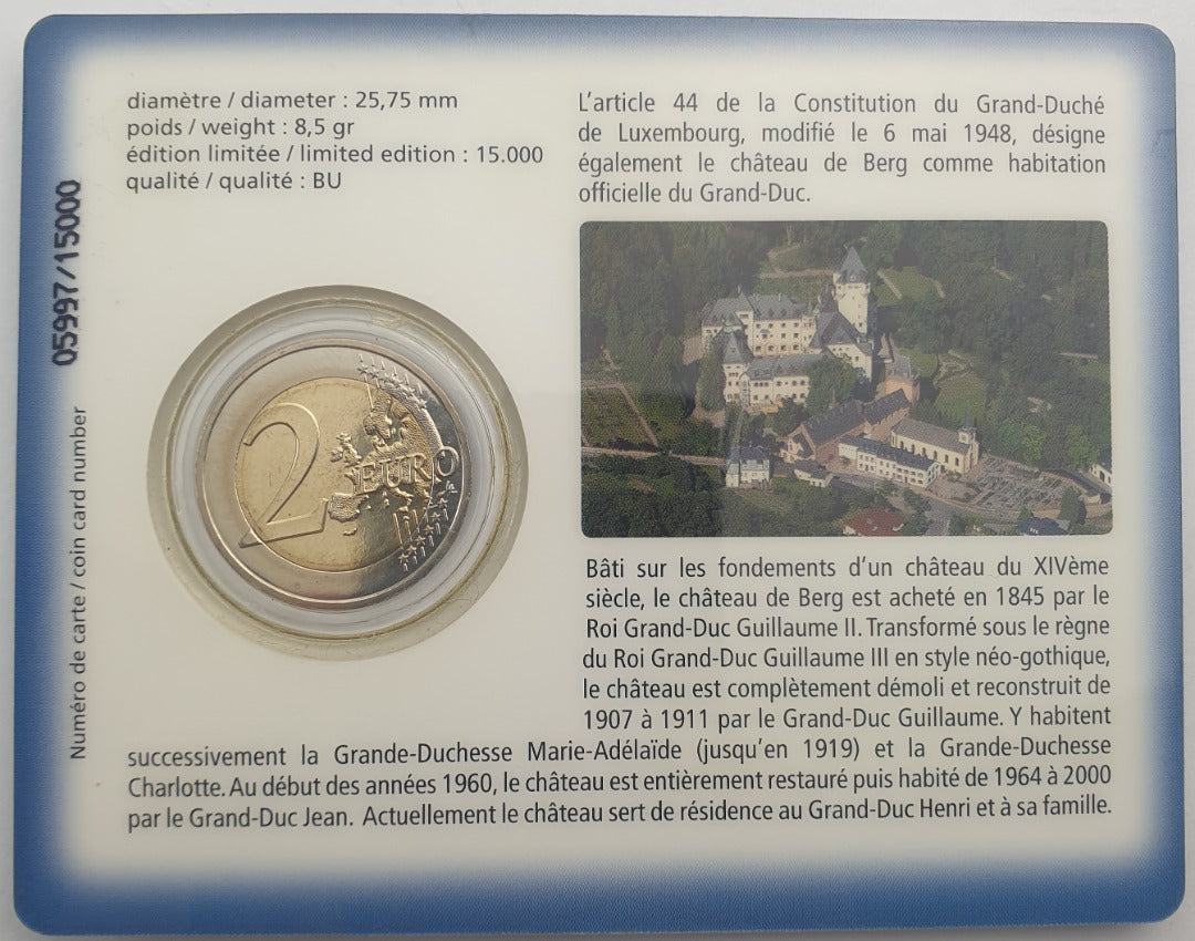 Λουξεμβούργο - 2 Ευρώ 2008, Henri I Château de Berg, (Coin Card)