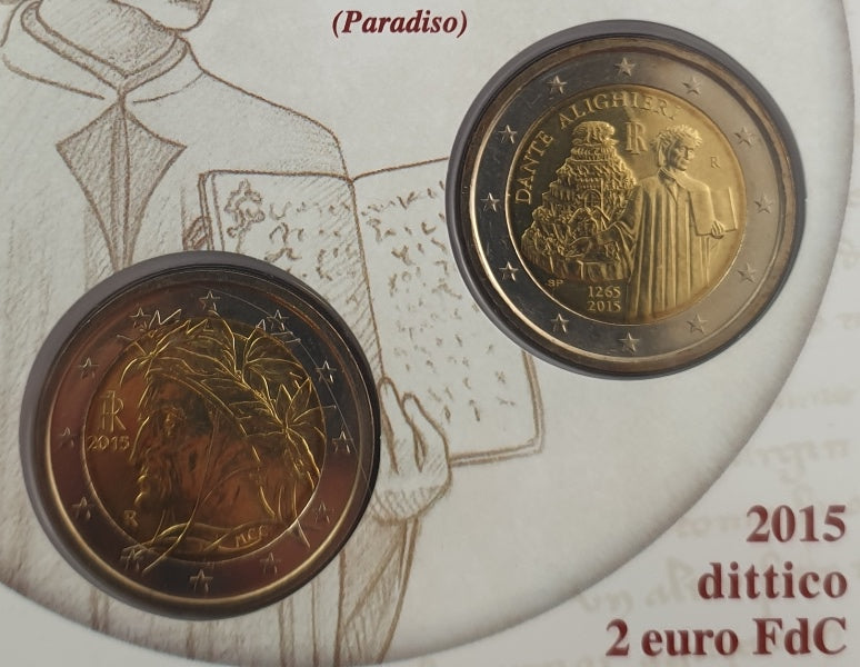 Ιταλία - 2 Ευρώ 2015, 750η Επέτειος από τη γέννηση του Δάντη Αλιγκιέρι, (Coin Card)