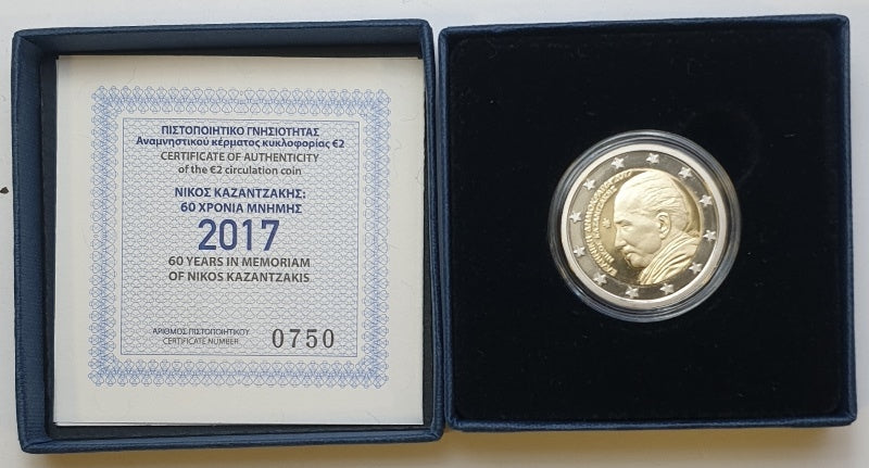 Ελλάδα - 2 Ευρώ 2017, 60 Χρόνια Μνήμης Νίκος Καζαντζάκης, PROOF