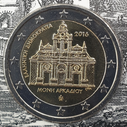 Ελλάδα - 2 Ευρώ 2016, 150 Χρόνια Από Την Πυρπόληση Της Μονής Αρκαδίου, (Coin Card)